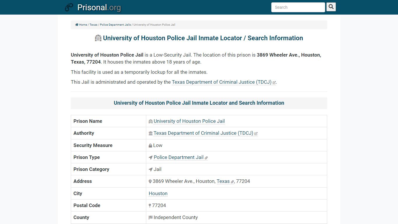 University of Houston Police Jail-Inmate Locator/Search ...